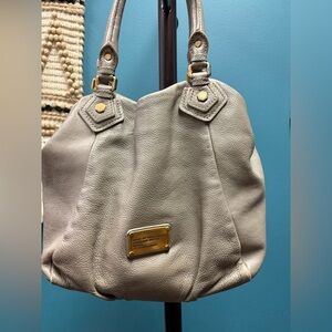 Marc Jacobs Gray Leather Shoulder Bag with Gold Accents